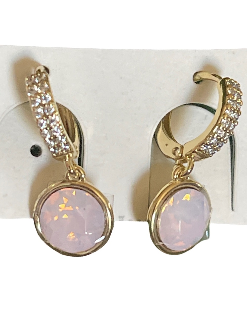 Gold-Tone Pink Opal Drop Hoop Earrings